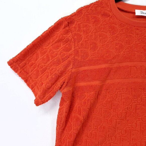 Dior Oblique Jacquard T-Shirt Womens Medium Orange Terry Crew Neck Cotton - Picture 12 of 14